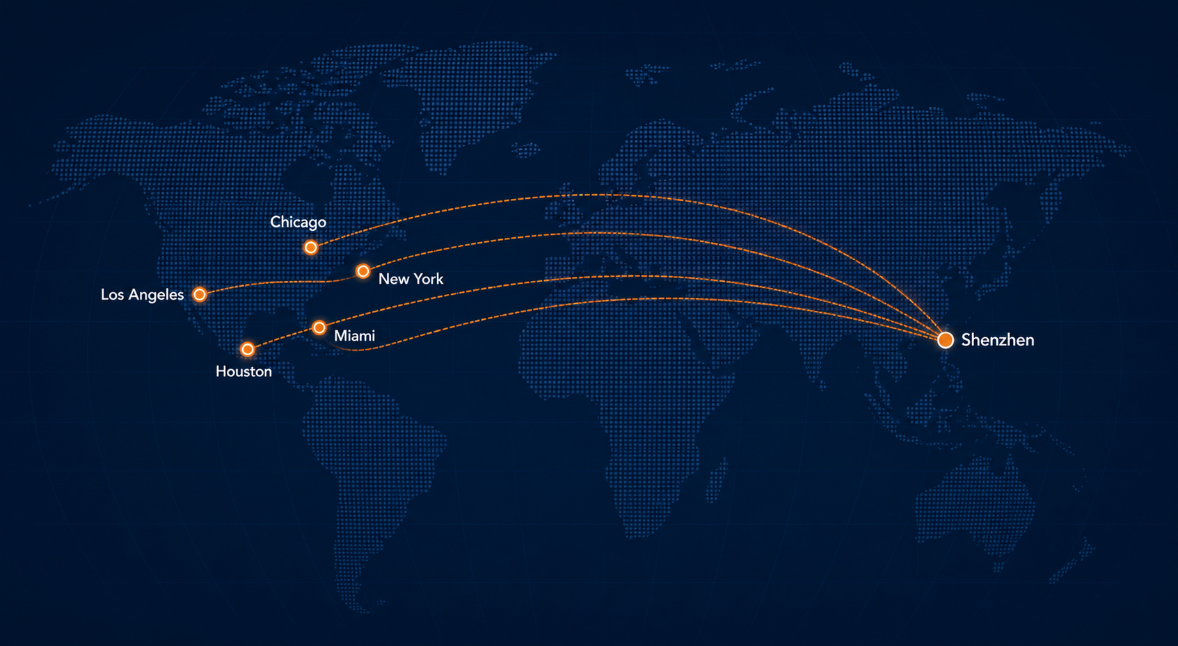 Freight routes from Shenzhen to major US destinations